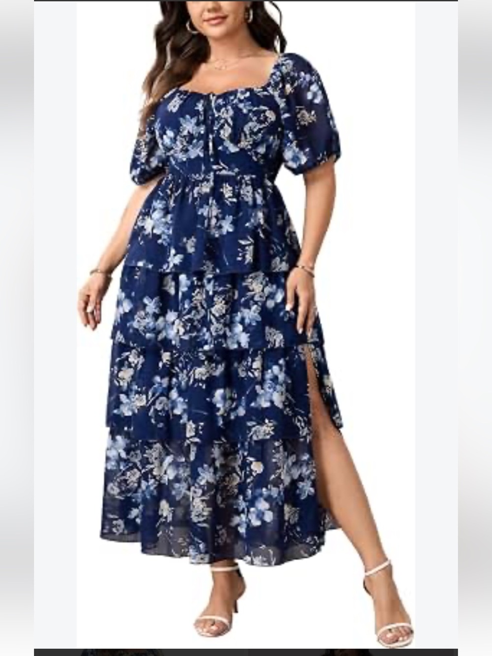 NWT Navy Blue Floral Chiffon Tiered Plus Size Maxi Dress Size 2X